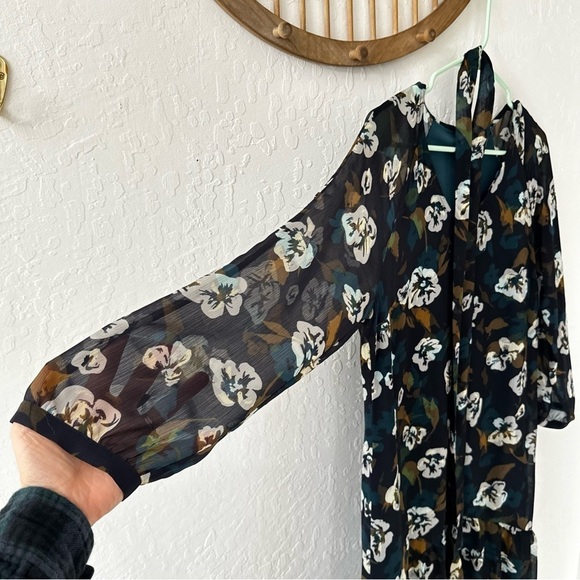 Cabi Navy Blue Pirouette Dress Ruffle Hem Sheer Sleeves Waist Tie M - Picture 6 of 10